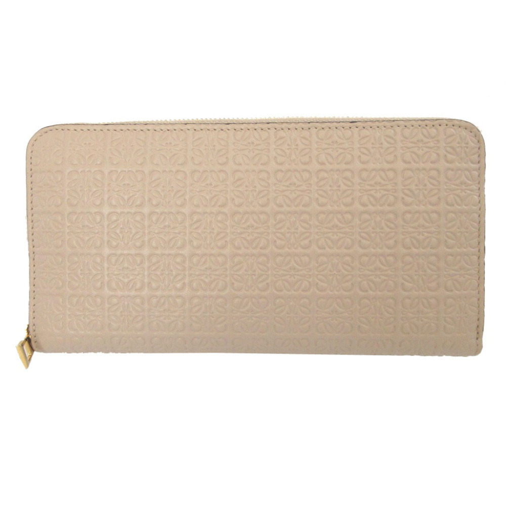 Loewe Anagram Leather Beige Round Zip Long Wallet 1048 LOEWE